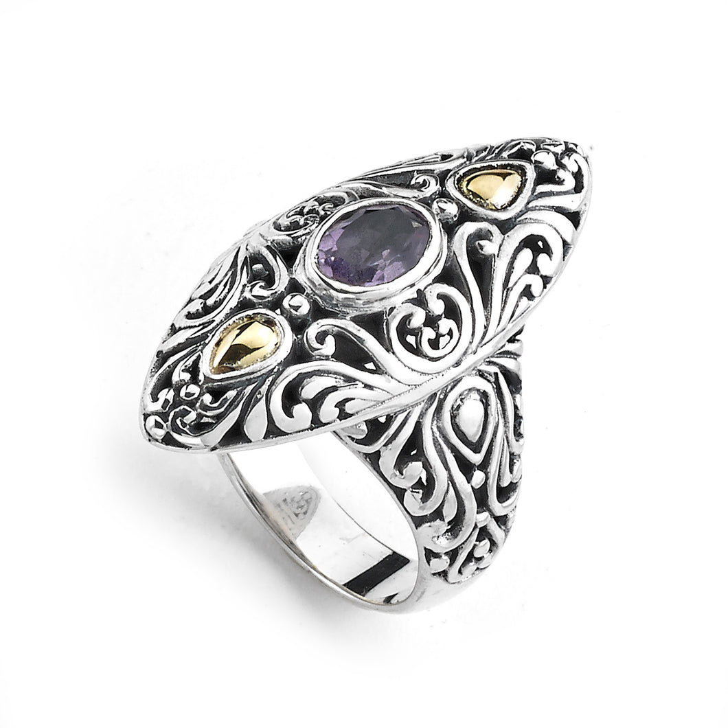 Sterling Silver and 18K Gold Amethyst Ring