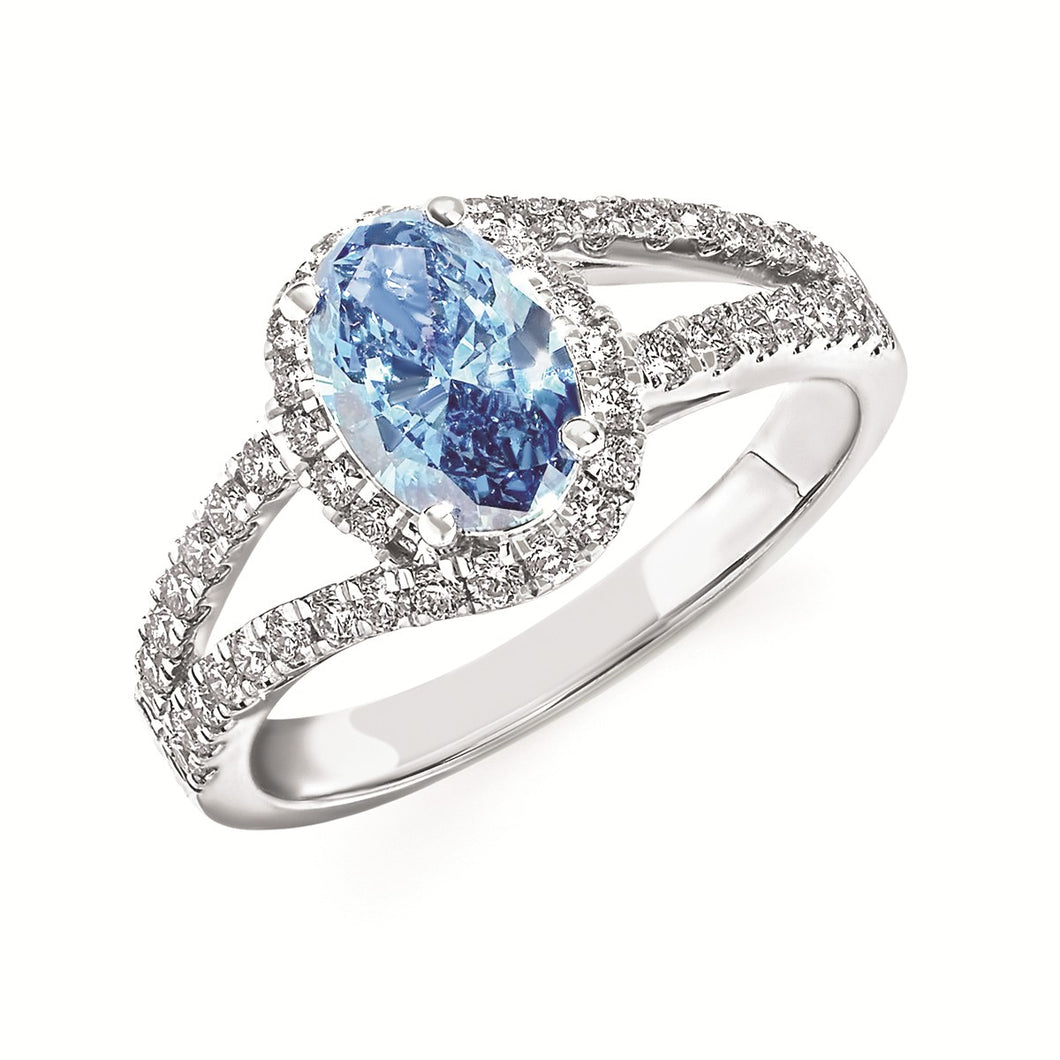 14K Gold Lab-Created White and Blue Diamond Ring