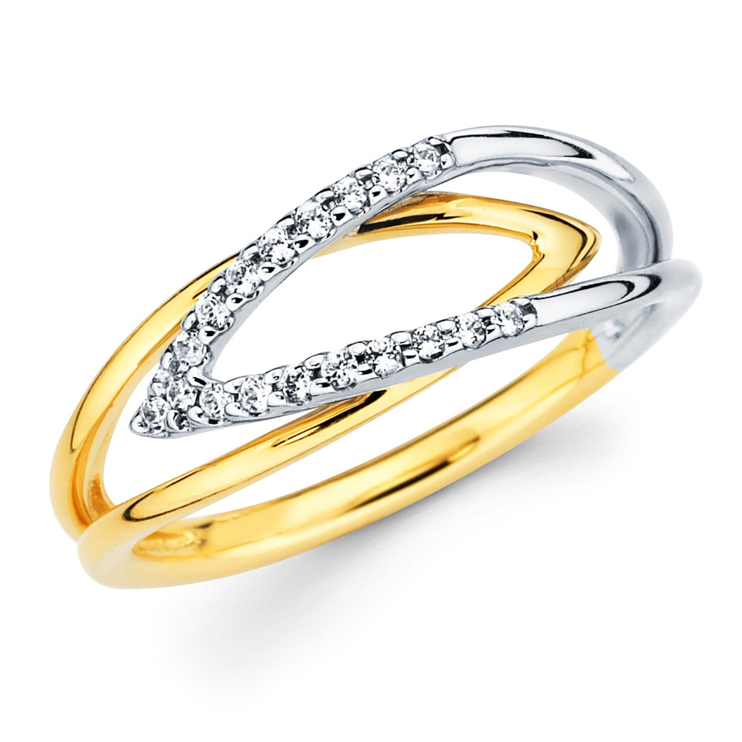 14K Two-Tone GoldCrossover Diamond Ring