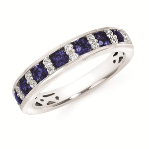 14K Gold Diamond and Sapphire Channel Band