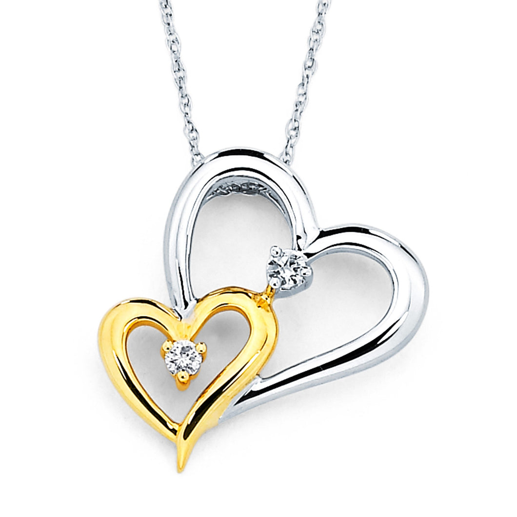 14K Two-Tone Gold Diamond Hearts Pendant