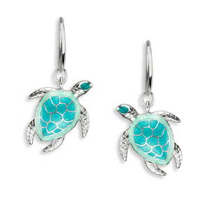 Sterling Silver Enamel Green Sea Turtle Earrings