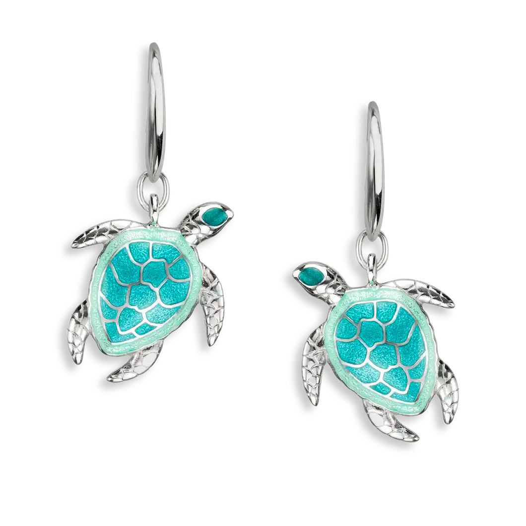 Sterling Silver Enamel Green Sea Turtle Earrings