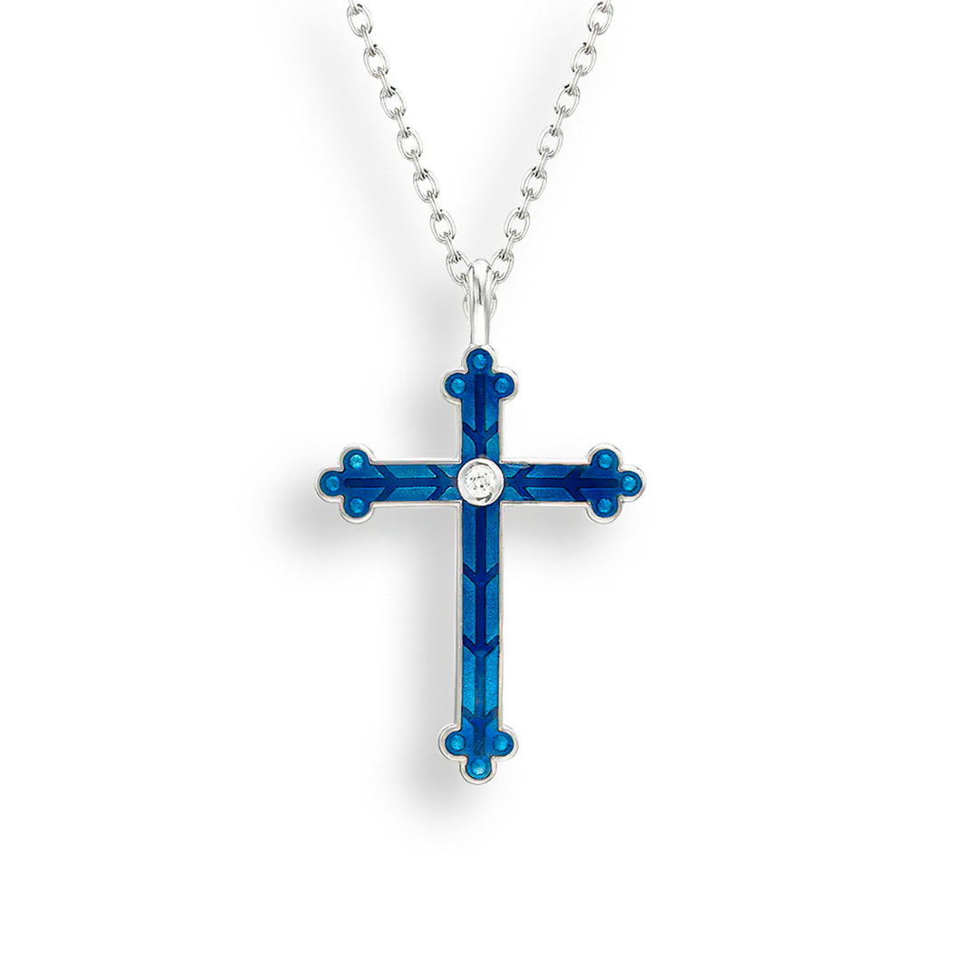 Sterling Silver Blue Enamel Cross Pendant