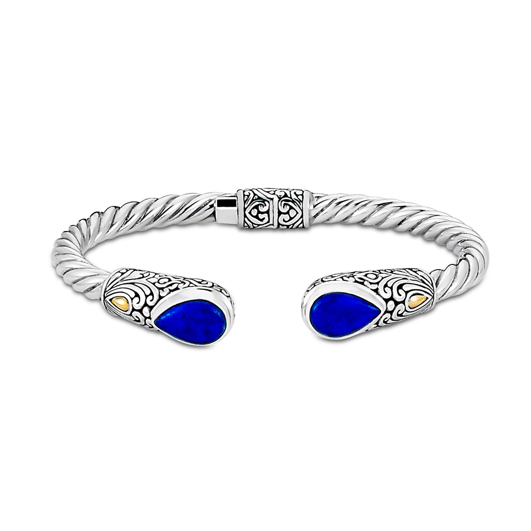 Sterling Silver and 18K Gold Blue Lapis Bangle