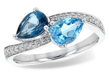 Load image into Gallery viewer, 14K Gold London Blue Topaz and Sky Blue Topaz Diamond Bypass Ring
