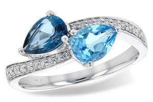 14K Gold London Blue Topaz and Sky Blue Topaz Diamond Bypass Ring