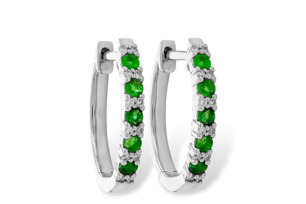 14K Gold Emerald and Diamond Hoops