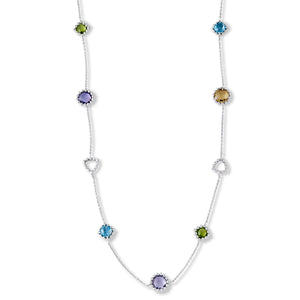 Sterling Silver Multi Color Gemstone Long Necklace