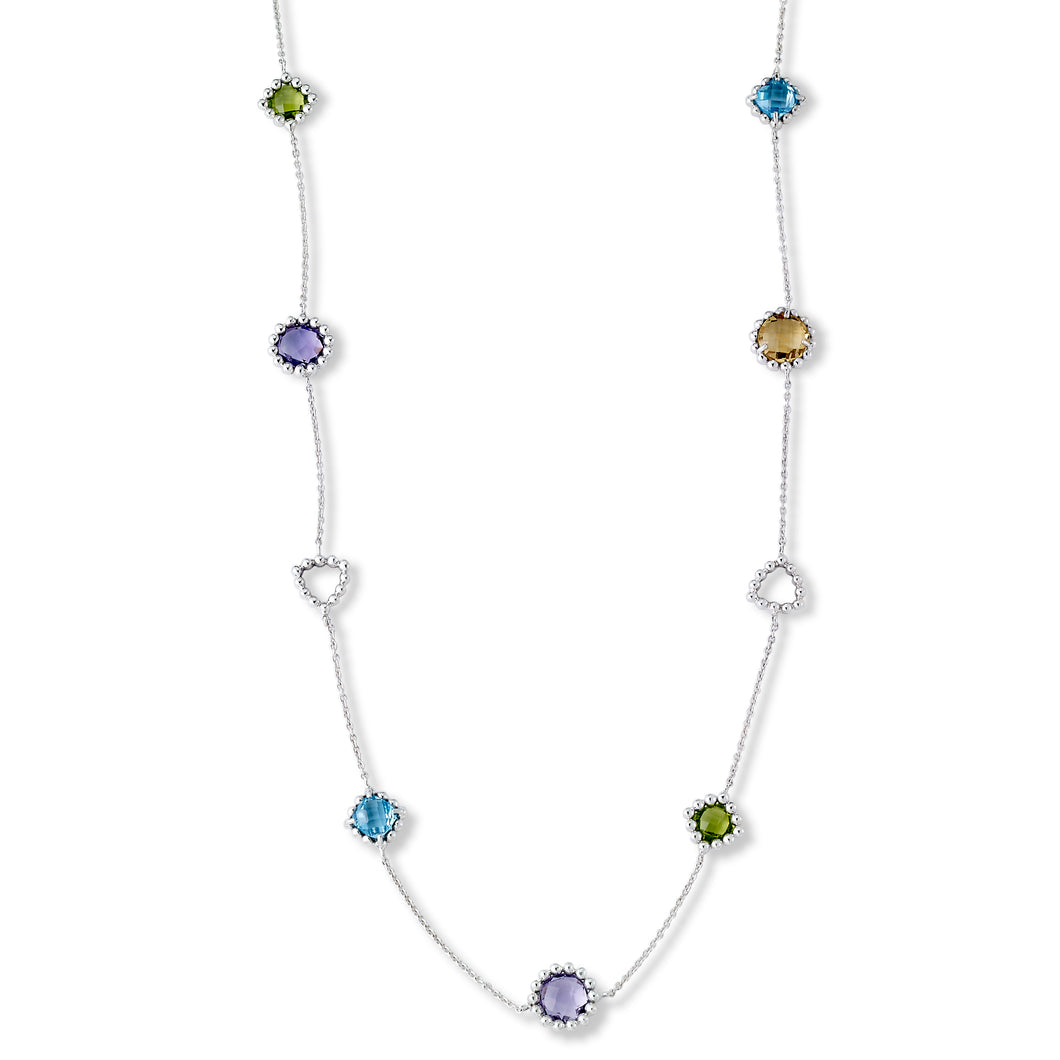 Sterling Silver Multi Color Gemstone Long Necklace