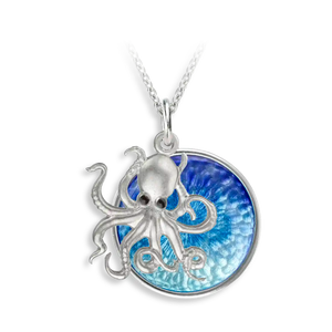 Sterling Silver Octopus with Blue Enamel Pendant