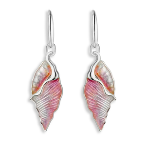 Sterling Silver Pink Enamel Conch Shell Dangle Earrings