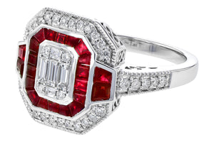 14K Gold Art Deco Style Ruby and Diamond Ring