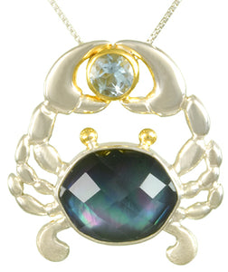 22K Gold and Sterling Silver Crab Pendant