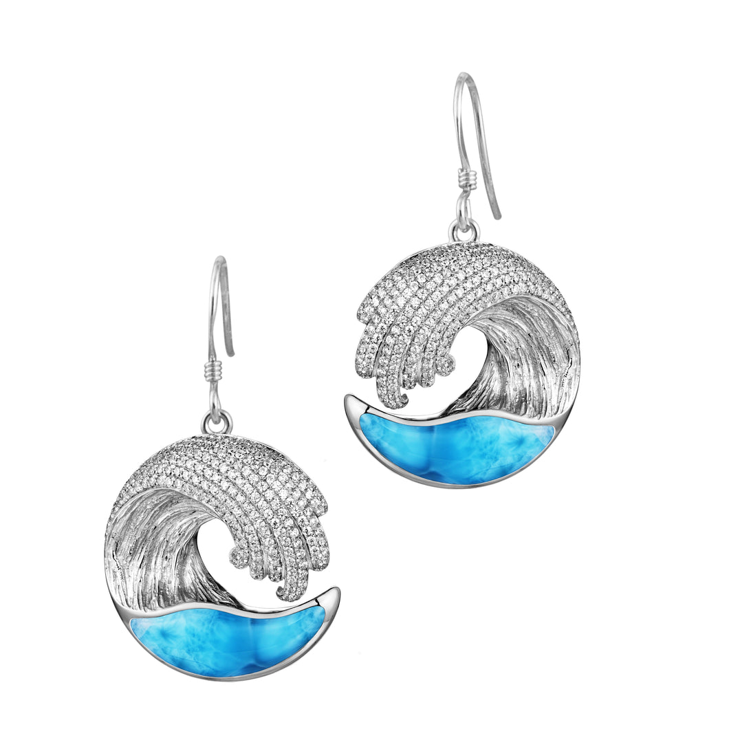 Larimar and CZ Sterling Nautical Wave Earrings