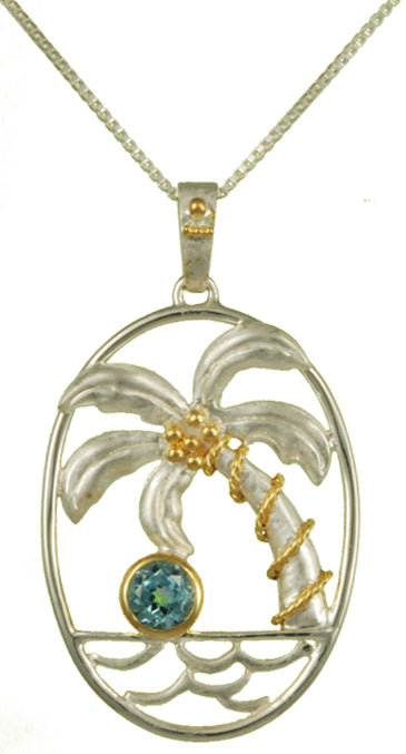 22K Gold and Sterling Silver Topaz Palm Tree Pendant
