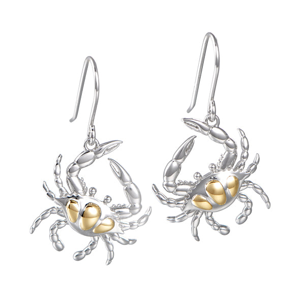 Sterling Silver and 14KT Yellow Gold Crab Earrings