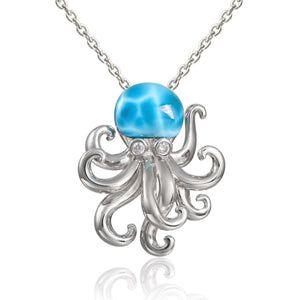 Larimar and CZ Sterling Silver Octopus Pendant