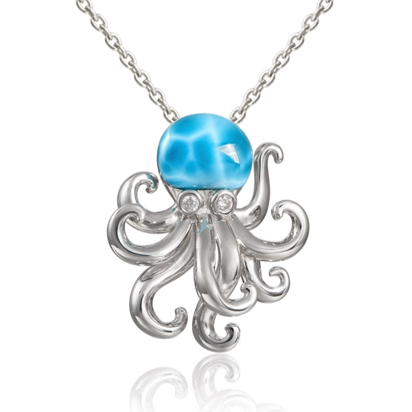 Larimar and CZ Sterling Silver Octopus Pendant