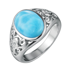 Larimar and CZ Sterling Silver Filigree Ring