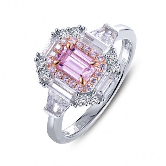 Sterling Silver Simulated Pink Diamond Halo Ring