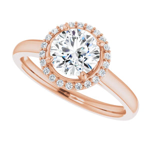 14K Gold Round Halo Diamond Engagement Ring