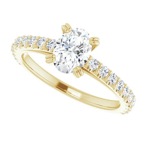 14K Gold Oval-Center Diamond Engagement Ring