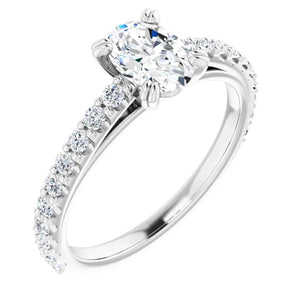 14K Gold Oval-Center Diamond Engagement Ring