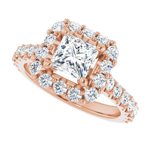 14K Gold Princess-Cut Halo Diamond Engagement Ring