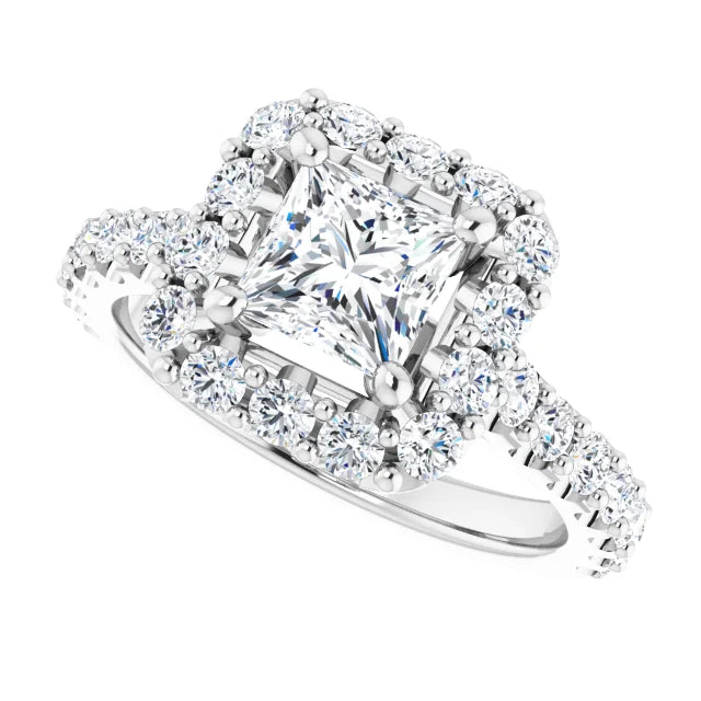 14K Gold Princess-Cut Halo Diamond Engagement Ring