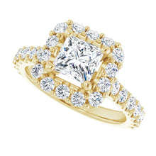 Load image into Gallery viewer, 14K Gold Princess-Cut Halo Diamond Engagement Ring