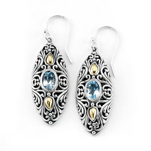 Sterling Silver and 18K Gold Blue Topaz Earrings