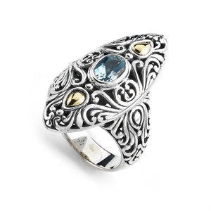 Sterling Silver and 18K Gold Blue Topaz Ring