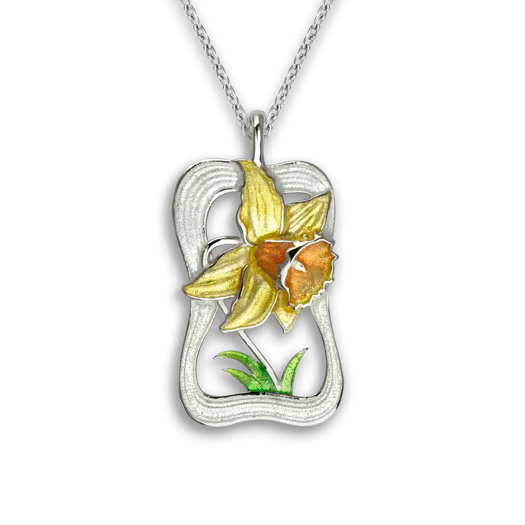 Sterling Silver Enamel Daffodil Pendant