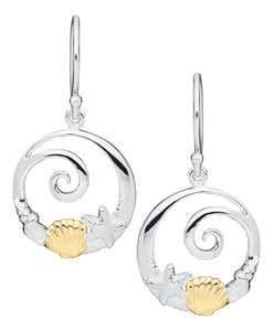 Sterling Silver and 14K Yellow Gold Sealife Circle Earrings