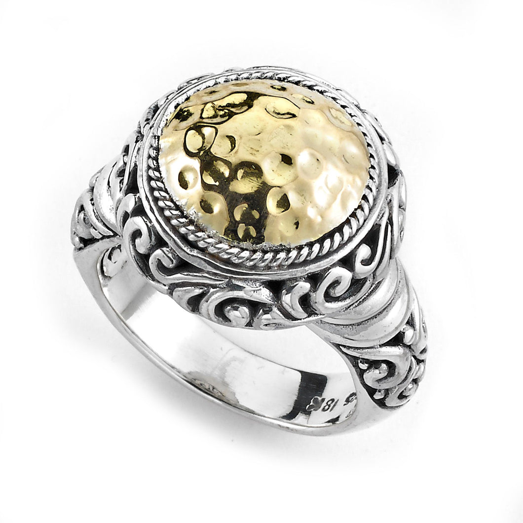 Sterling Silver and 18K Gold Hammered Round Ring
