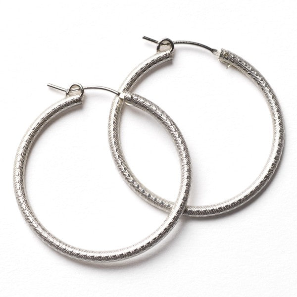 Sterling Silver Round Textured Hoop Earrings