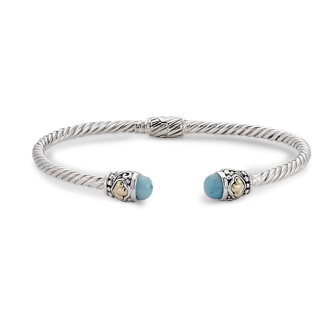 Sterling Silver and 18K Gold Larimar Bangle