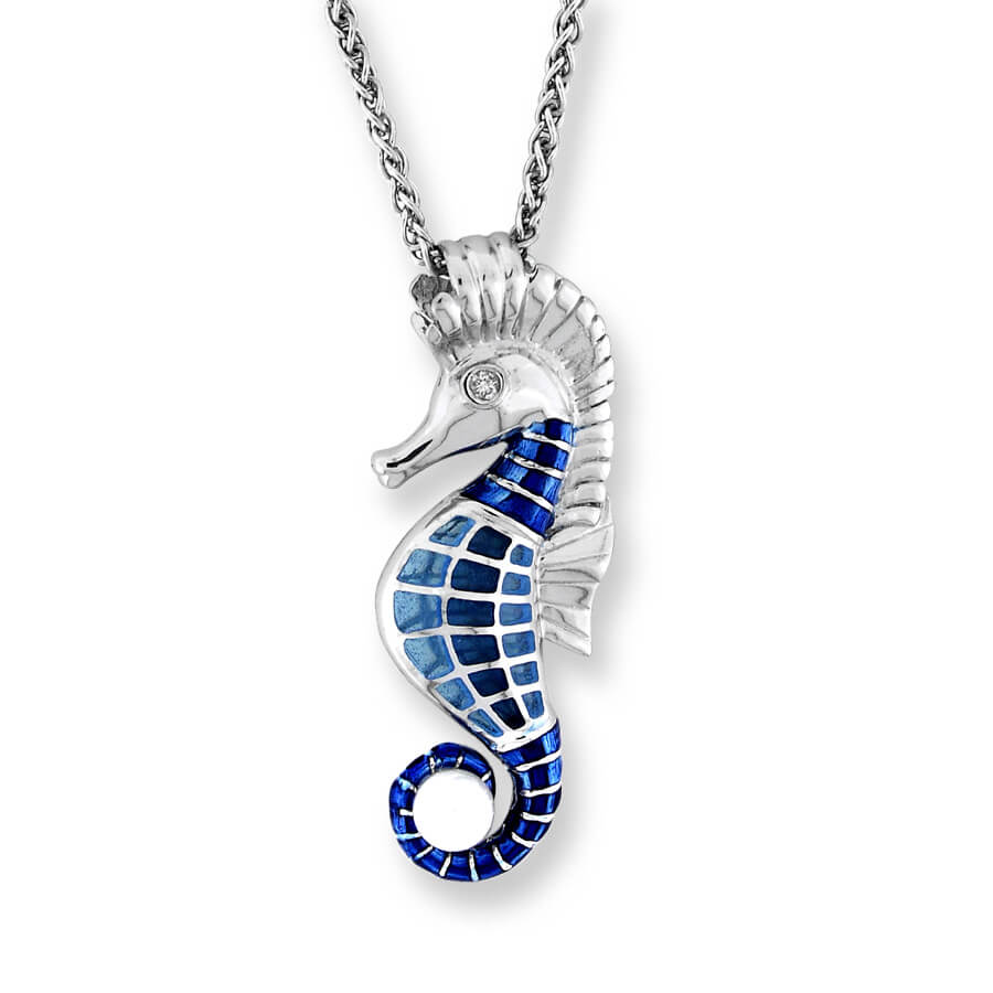 Blue Enamel Sterling Silver Seahorse