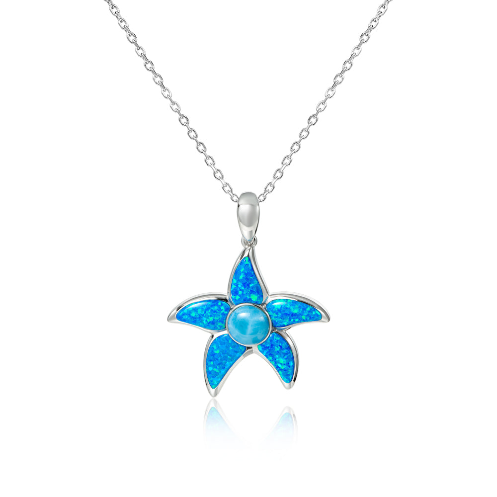 Sterling Silver Opalite and Larimar Starfish Pendant