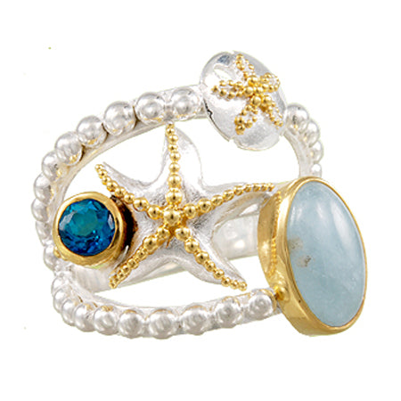 Sterling Silver Aquamarine and Topaz Ring
