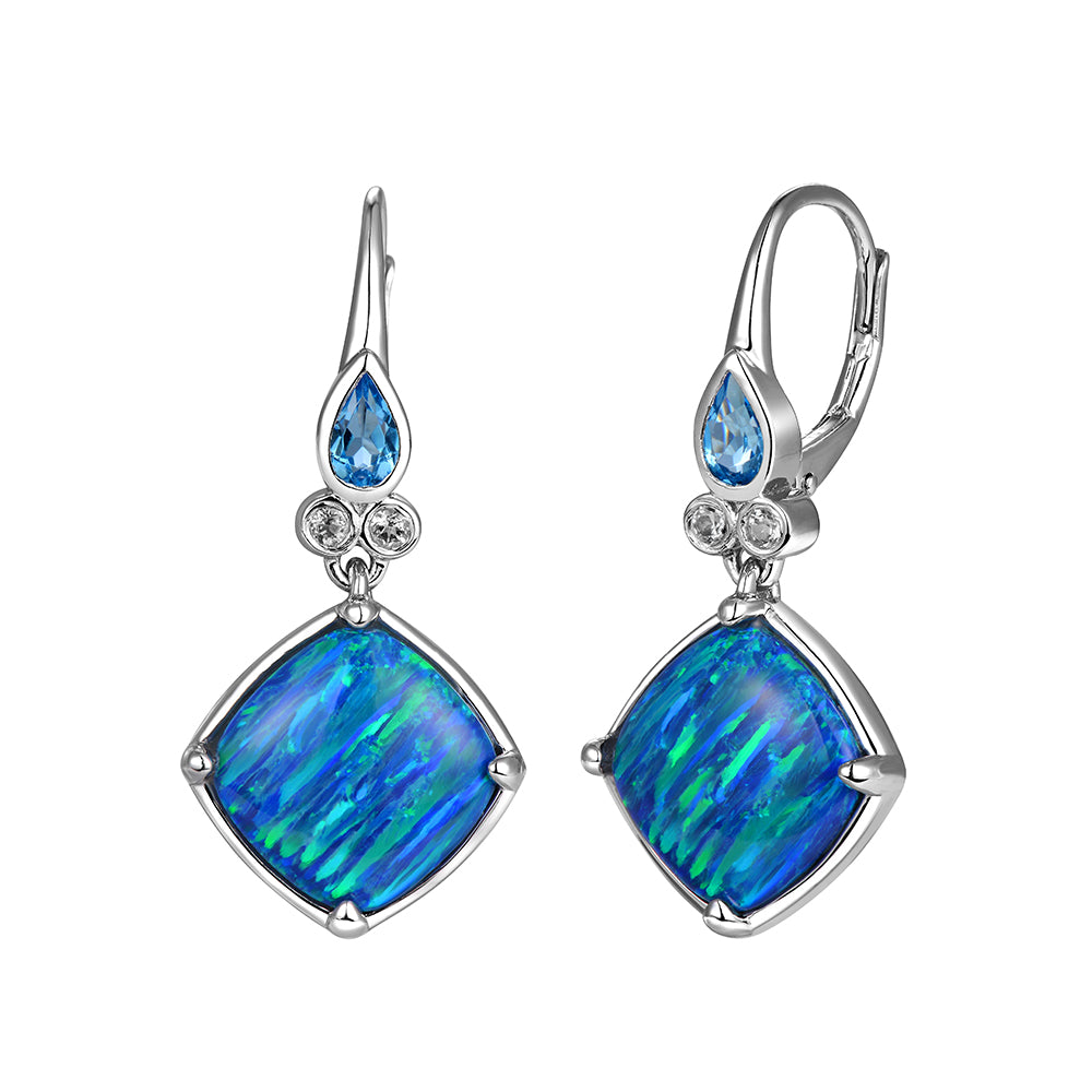 Sterling Silver Opalite Earrings with Blue Topaz Stone