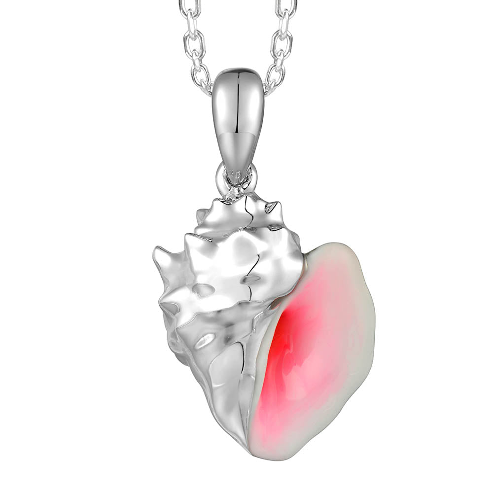Sterling Silver Pink Enamel Conch Shell Pendant