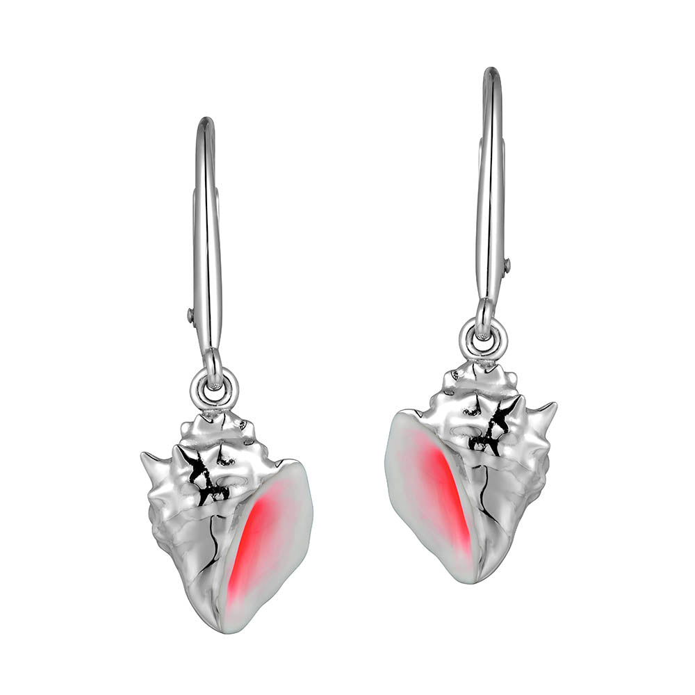 Sterling Silver Pink Enamel Conch Shell Earrings