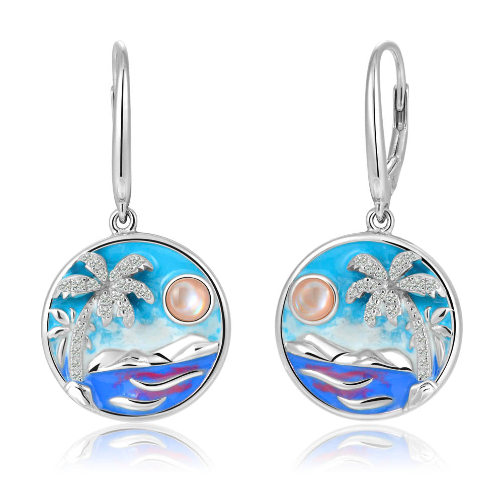 Sterling Silver Pink Mother of Pearl and Enamel Earrings