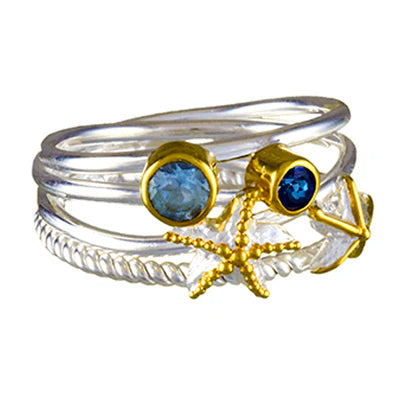 Sterling Silver 22K Vermeil Ring with Sky Blue Topaz and Trendy Solo Topaz