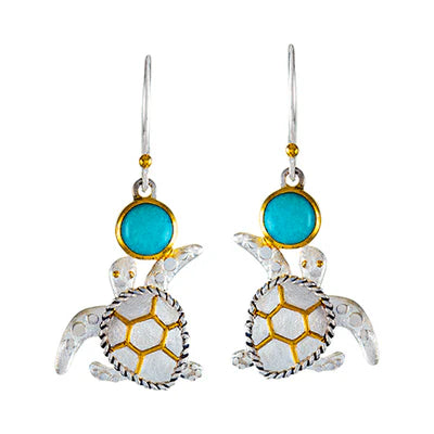 Sterling Silver 22k Amazonite Sea Turtle Earrings