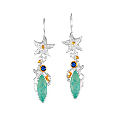 Sterling Silver Multi-Stone Starfish Earrings