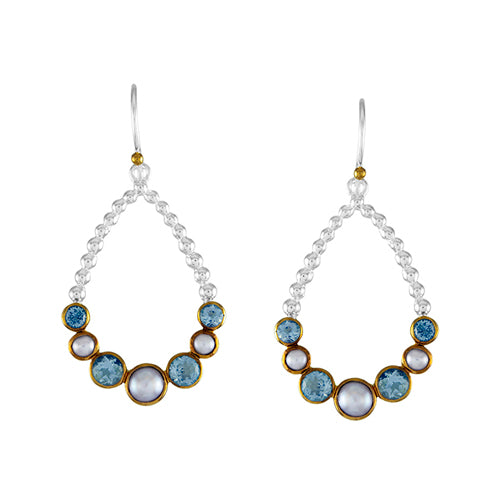 Sterling Silver 22k gold Teardrop Pearl and Topaz Earrings