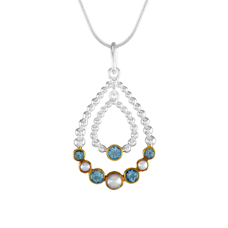 Sterling Silver 22k gold Teardrop Pearl and Topaz Pendant